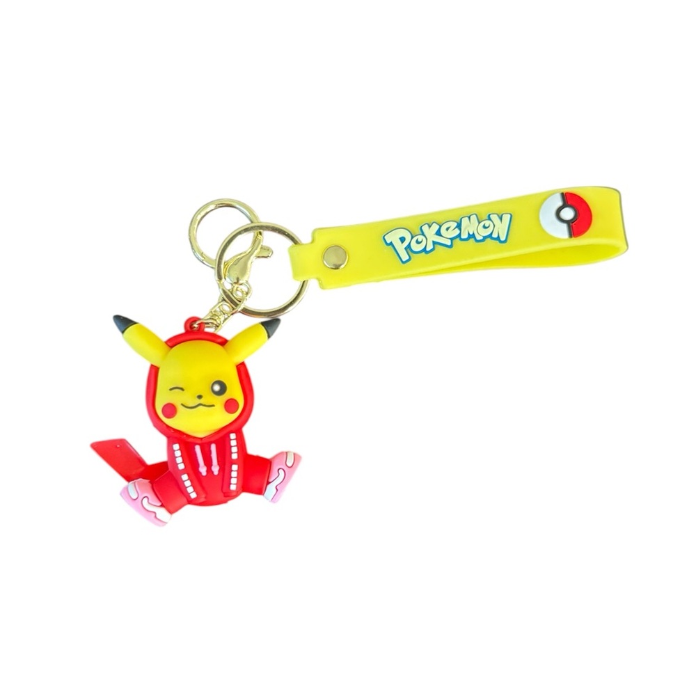 Pokemon Pikachu Keychain with Red Suit and Yellow Strap